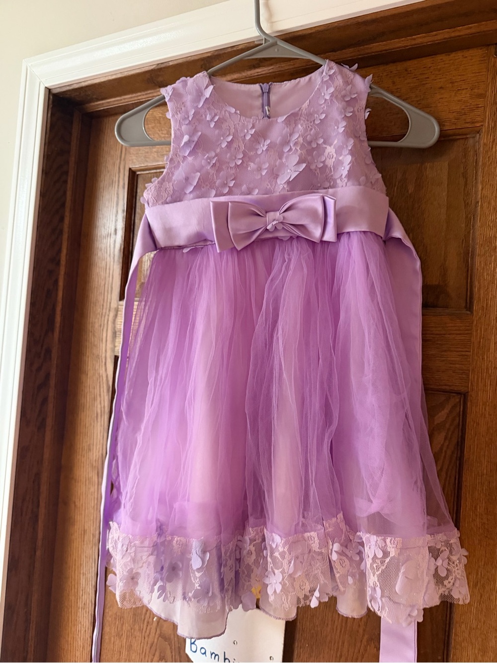 Girls Lavender Floral Tulle Party Dress with Bow